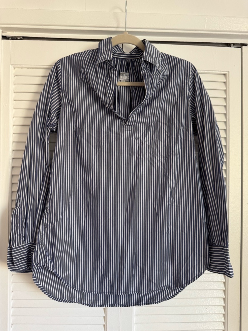 Striped Navy and White Button-Down Shirt - Classic Collared Top